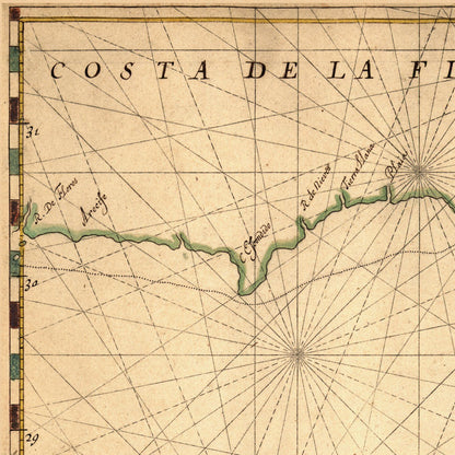 Close-up detail of the Florida Coast 1639 Chart