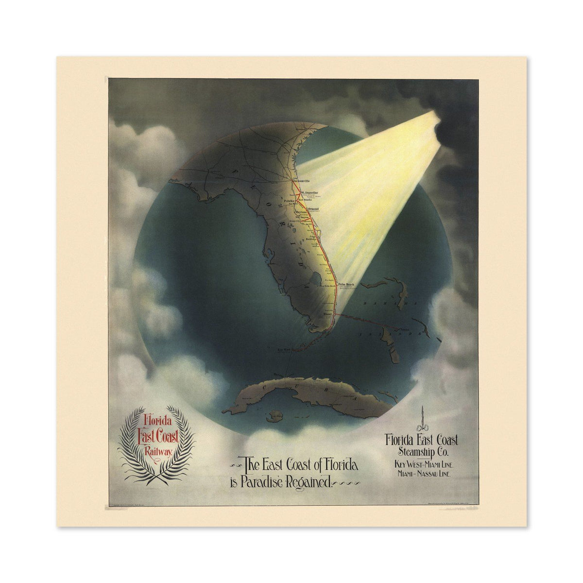 Florida Paradise Regained 1889 Map vintage print