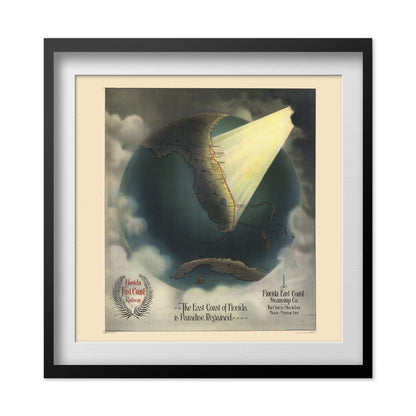 Florida Paradise Regained 1889 Map print in a black frame with a white mat