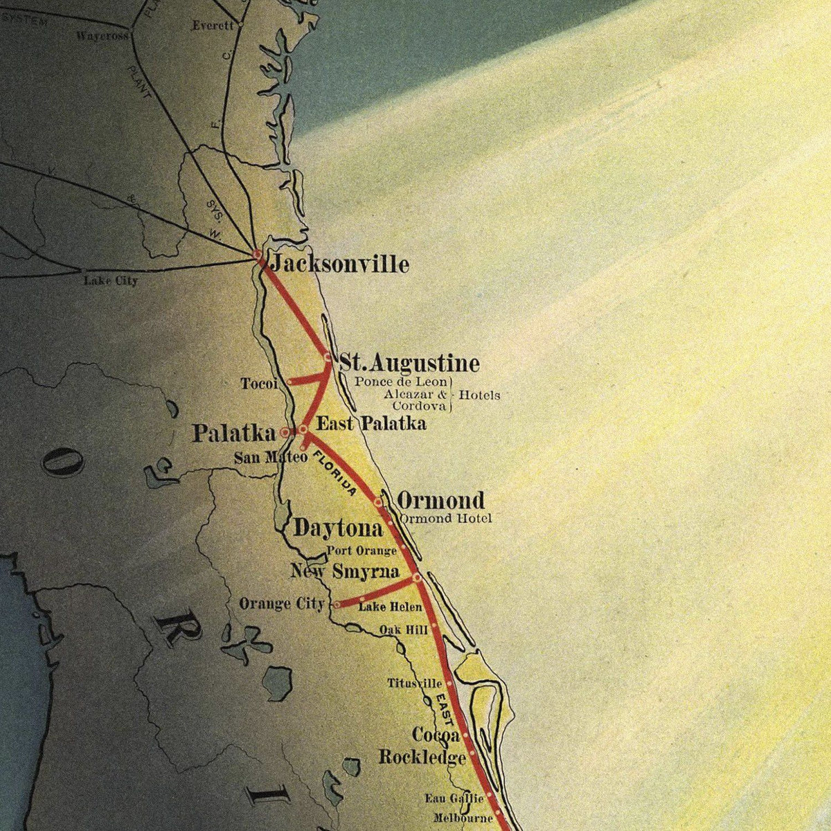 Close-up detail of the Florida Paradise Regained 1889 Map