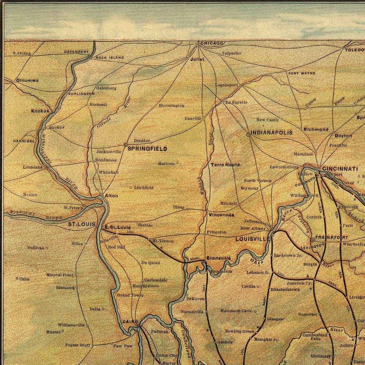 Close-up detail of the Florida Richmond & Danville Railroad 1890s Map