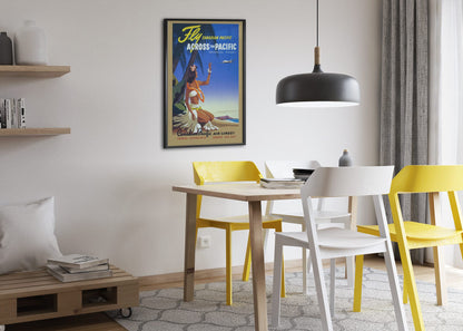 Fly Across the Pacific Canadian Pacific poster framed above a dining table