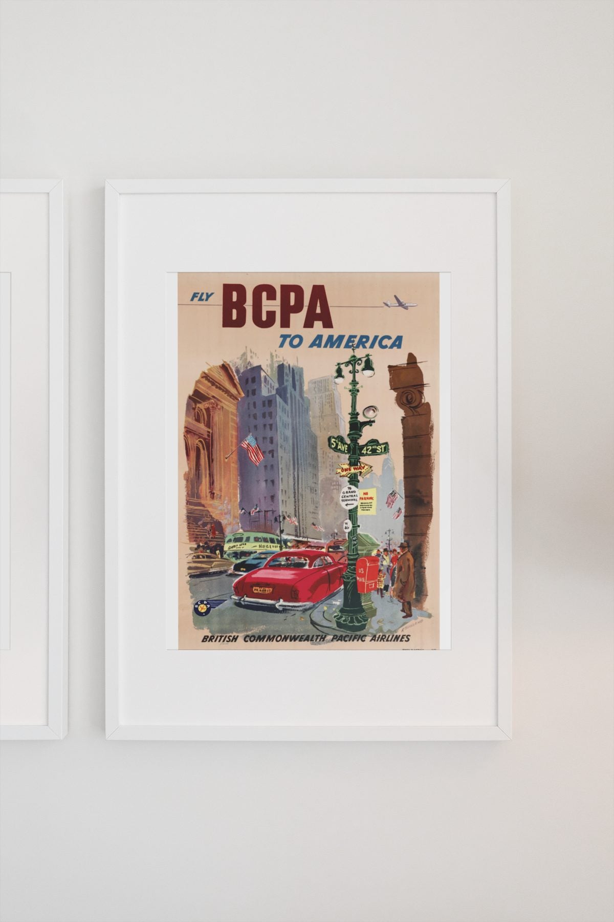 Fly BCPA to America poster on a light wall