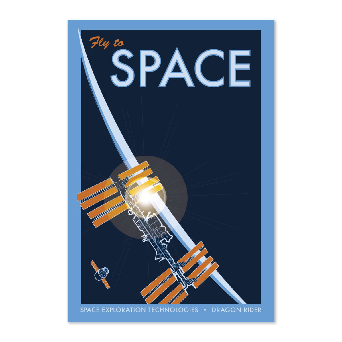 Fly to Space retro space travel poster print