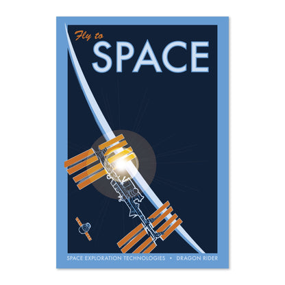 Fly to Space retro space travel poster print