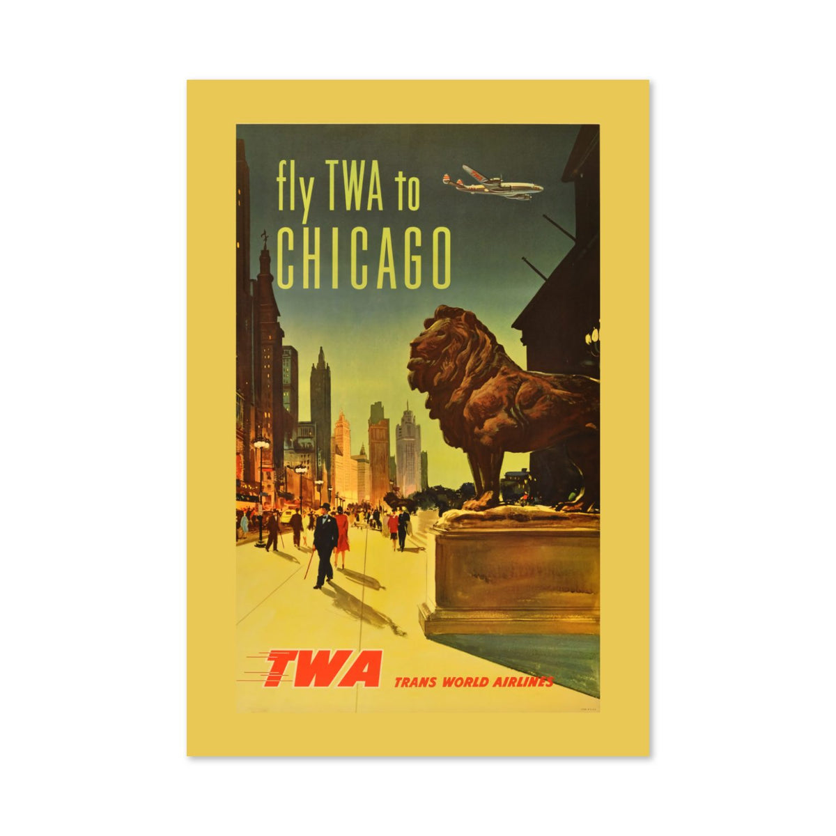 Fly TWA to Chicago Lion poster print