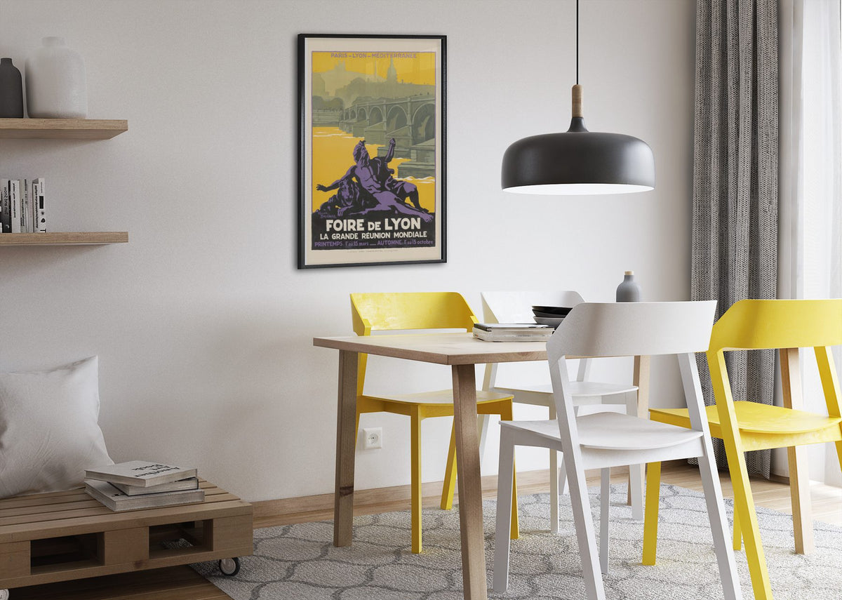 Foire de Lyon poster framed above a dining table