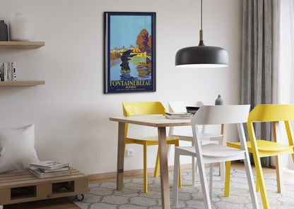 Fontainebleau Avon poster framed above a dining table