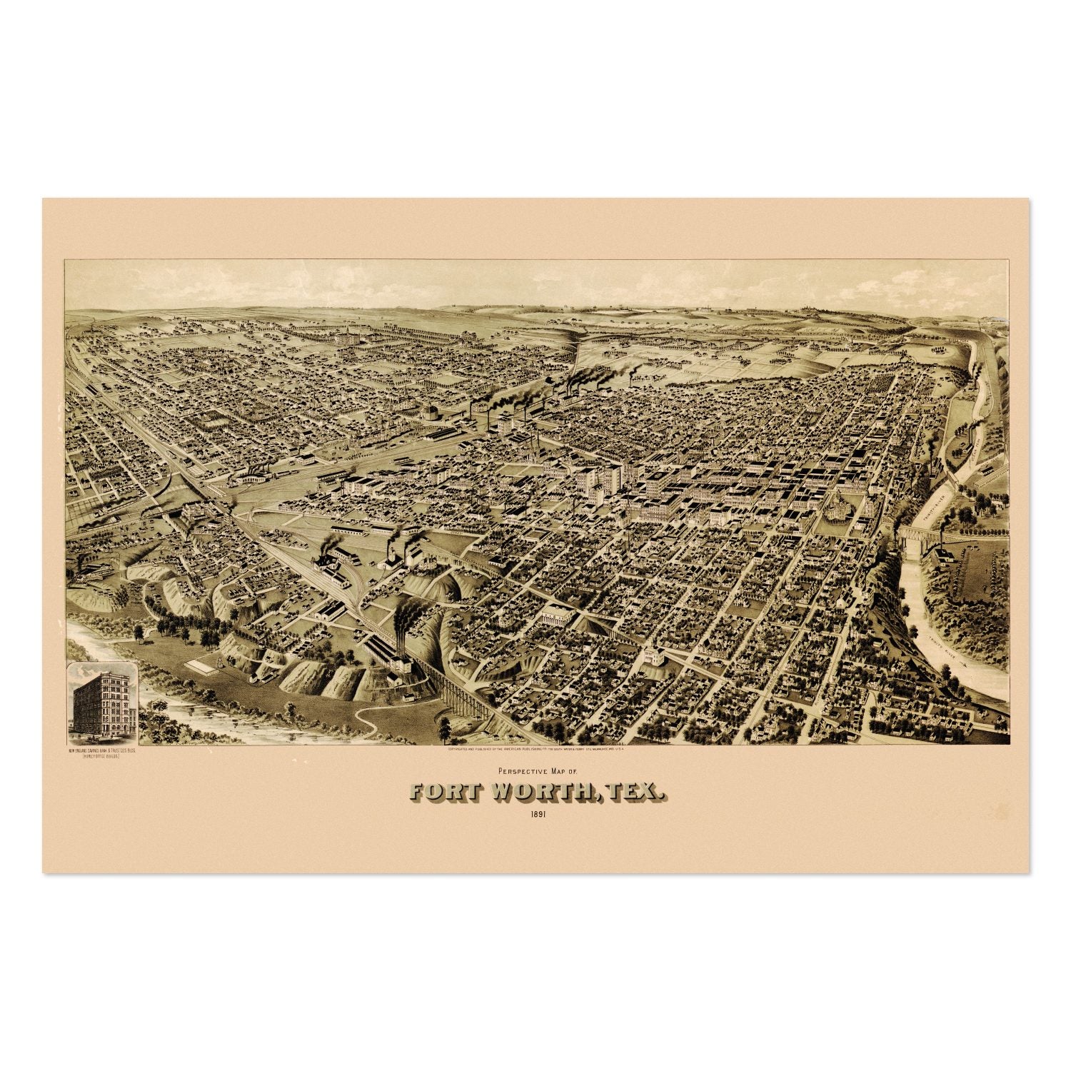 Fort Worth 1891 Panoramic Map poster print