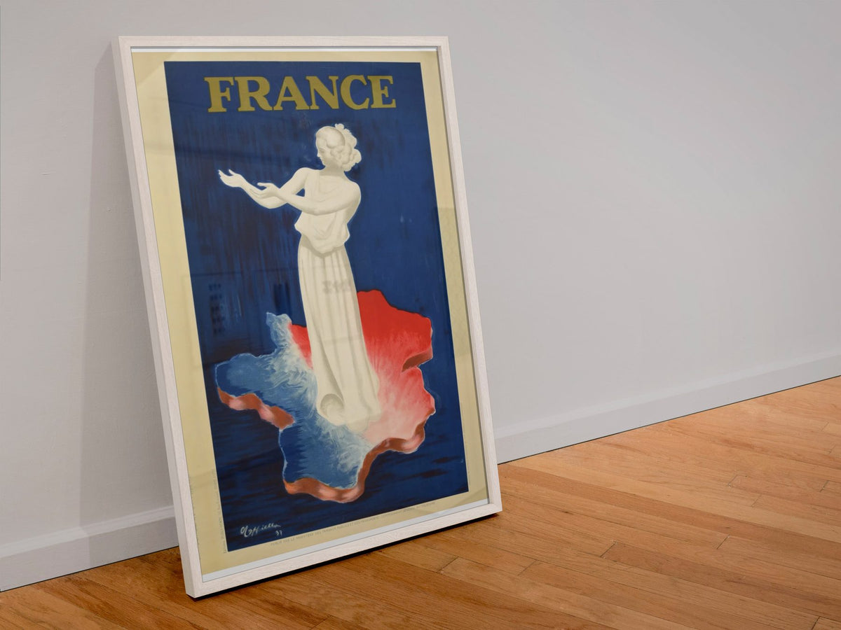 France Marianne poster in a white frame leaning against a wall