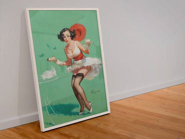 Fresh Breeze by Gil Elvgren, pin-up poster — leaning frame