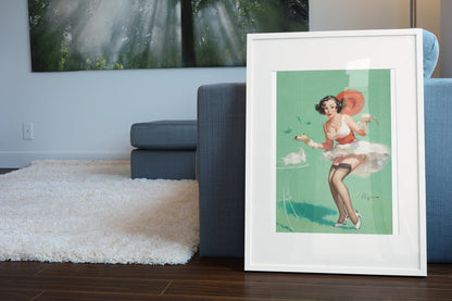 Fresh Breeze by Gil Elvgren, pin-up poster — living room wall