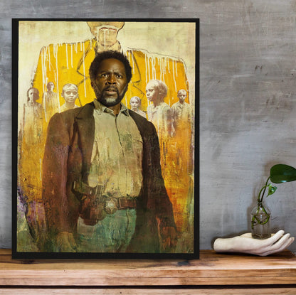 FROM Key Art poster in a black frame on a wooden shelf against concrete