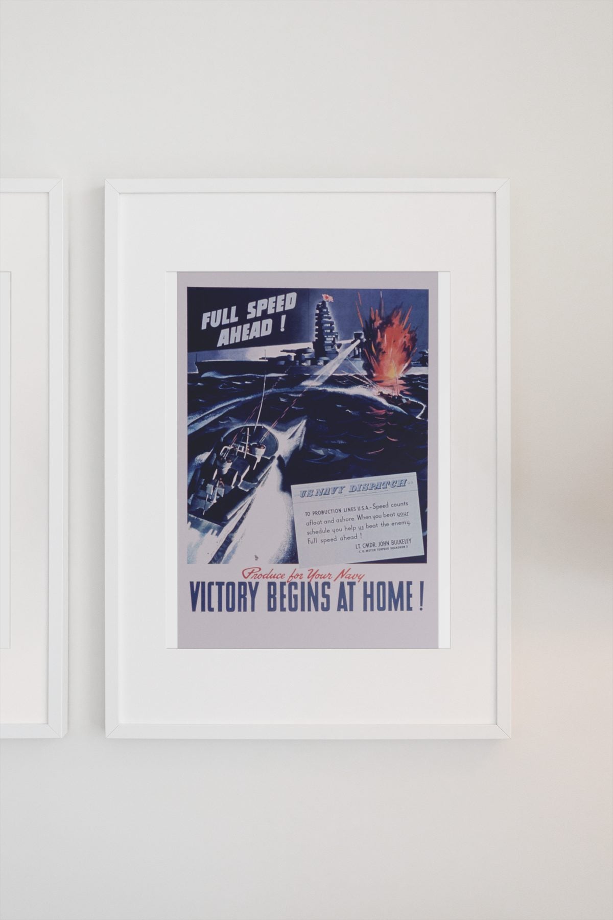 Full Speed Ahead — Victory Begins at Home poster on a light wall