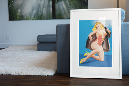 Fur Real poster leaning beside a blue sofa