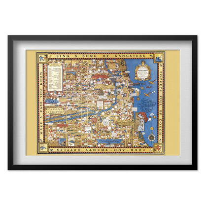 Gangland Chicago 1931 Map print in a black frame with a white mat