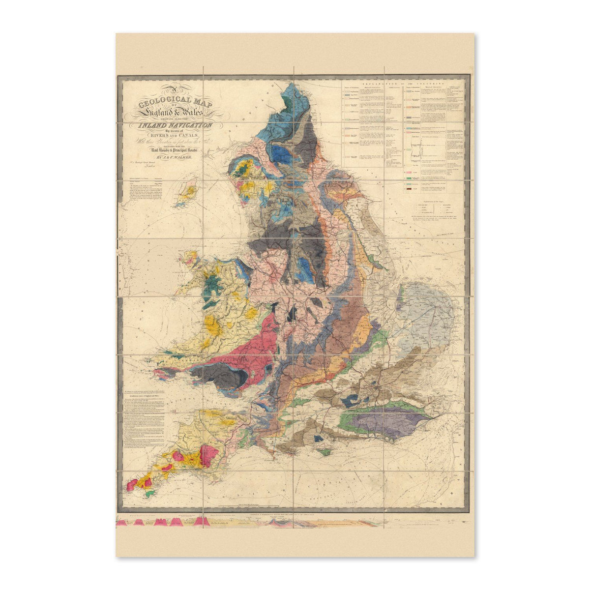 Geological Map of England & Wales 1843 vintage print
