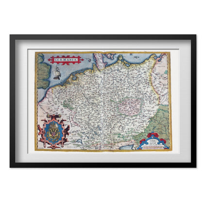 Germany 1570 Ortelius Map print in a black frame