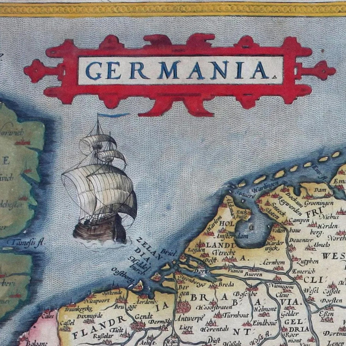 Close-up detail of the Germany 1570 Ortelius Map print
