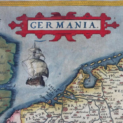Close-up detail of the Germany 1570 Ortelius Map print