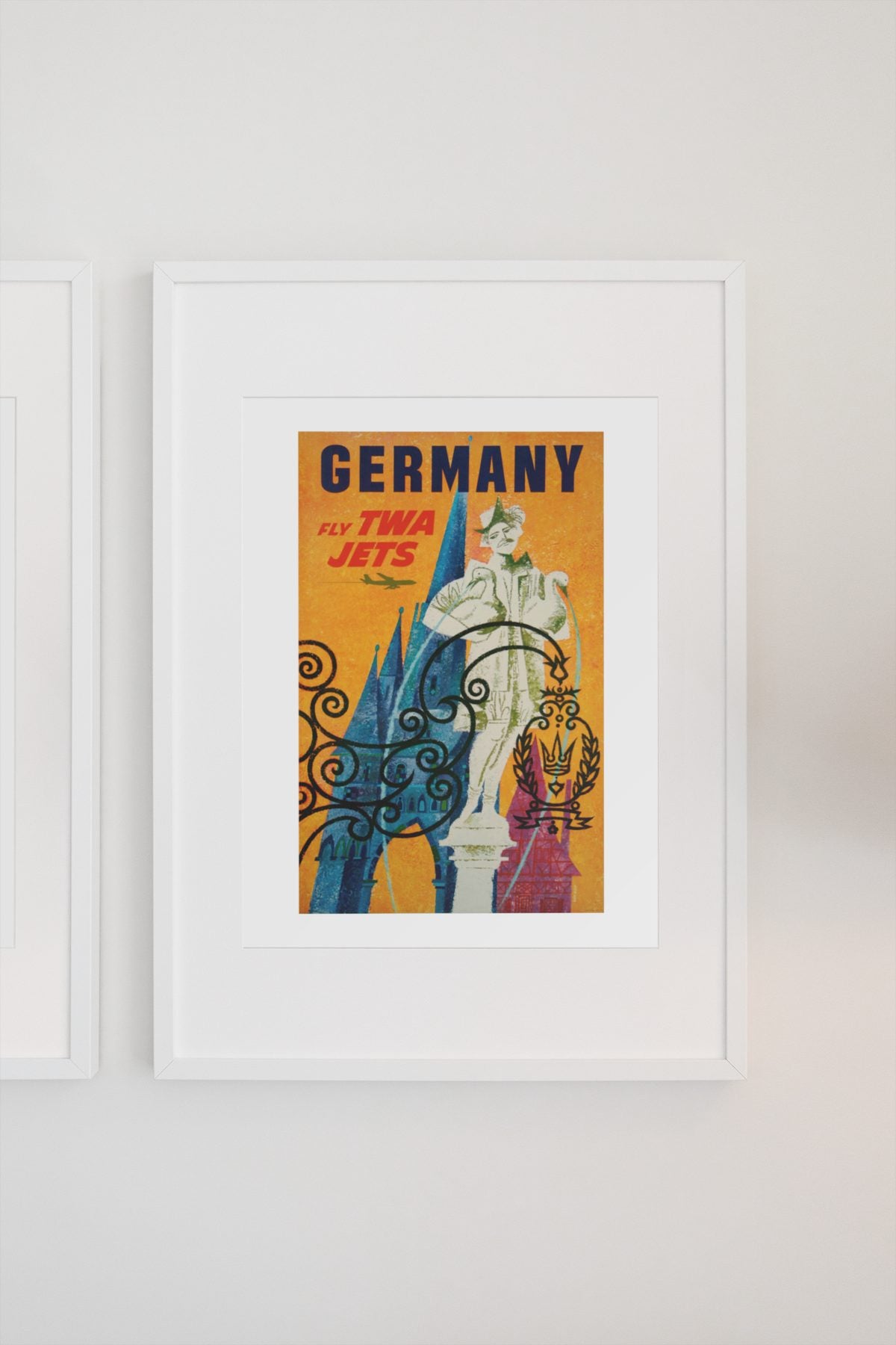 Germany Fly TWA poster on a light wall
