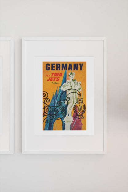 Germany Fly TWA poster on a light wall