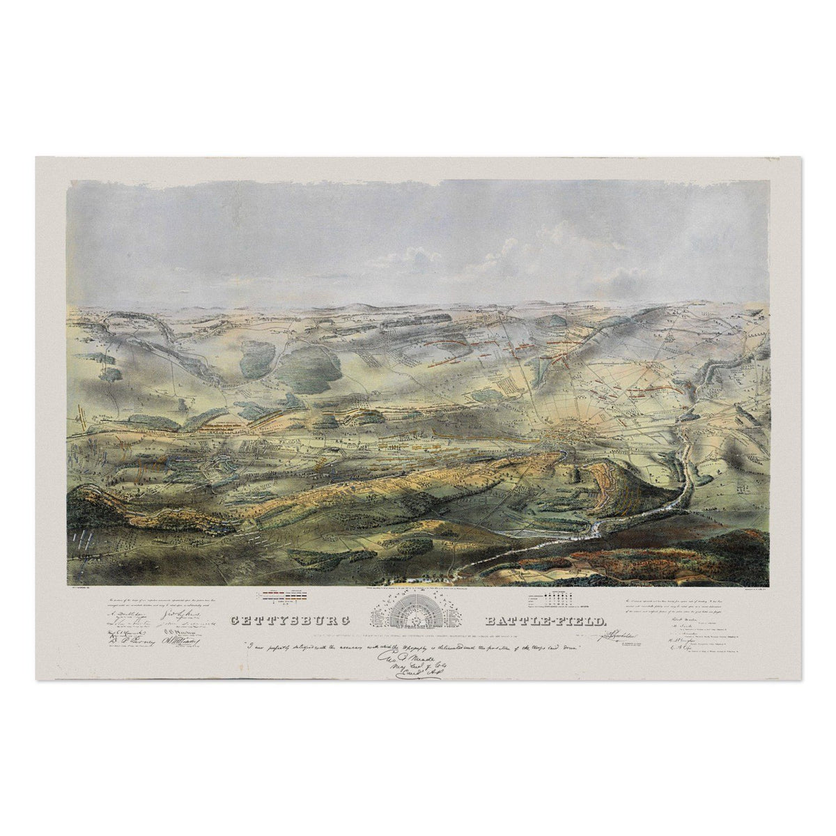 Gettysburg 1863 Battlefield Map vintage print