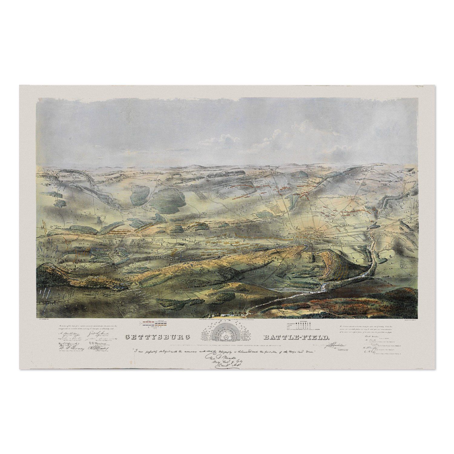 Gettysburg 1863 Battlefield Map vintage print