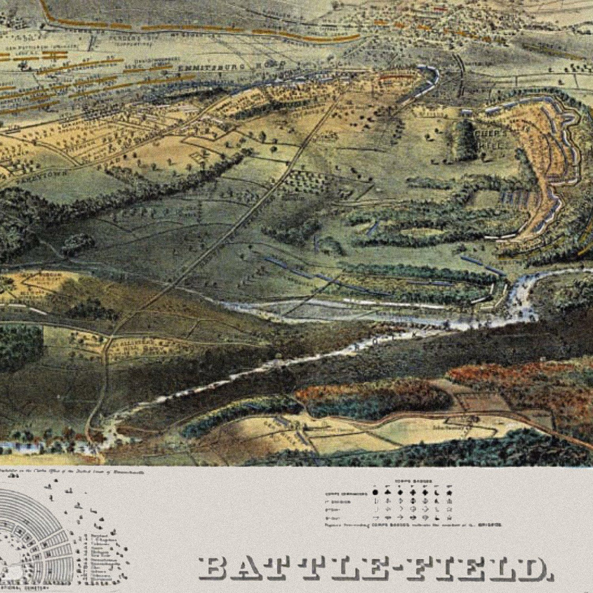 Close-up detail of the Gettysburg 1863 Battlefield Map