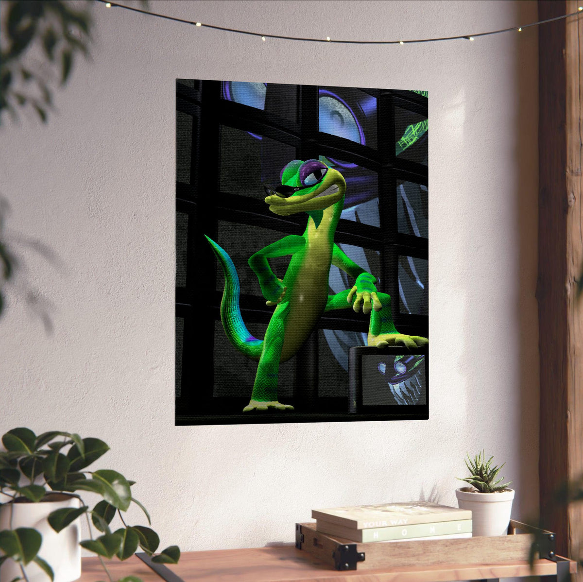 Gex: Enter the Gecko TV Wall Art poster unframed on a white wall above a desk