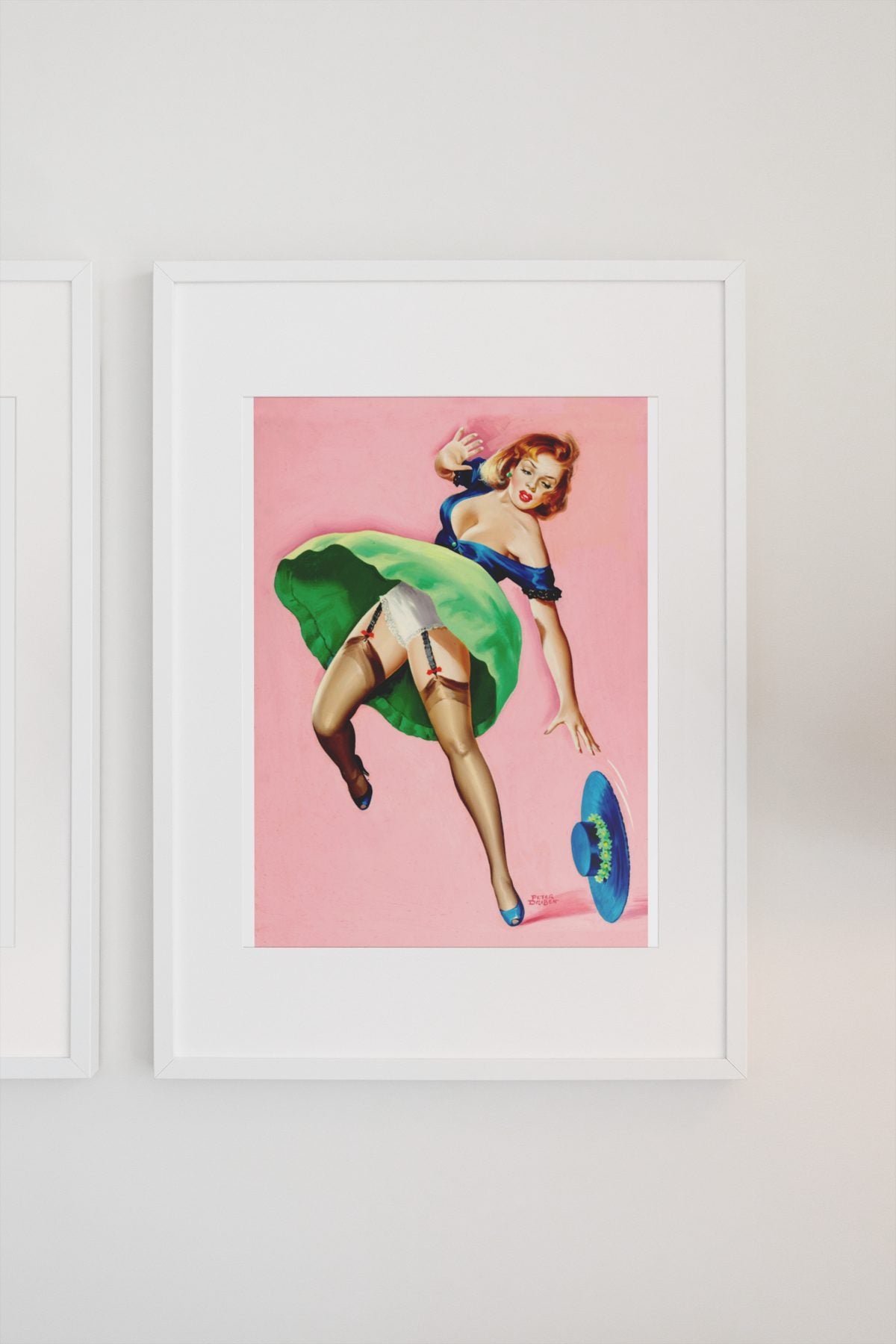 Girl with Dropped Hat poster on a light wall
