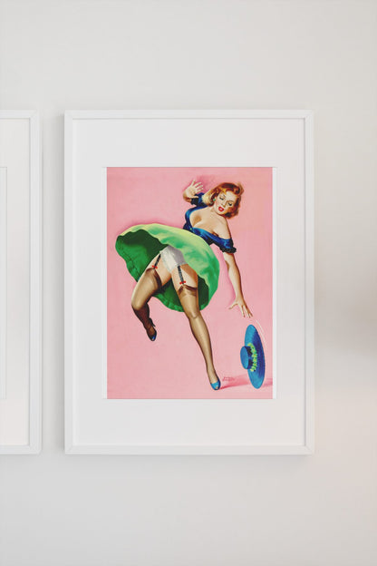 Girl with Dropped Hat poster on a light wall