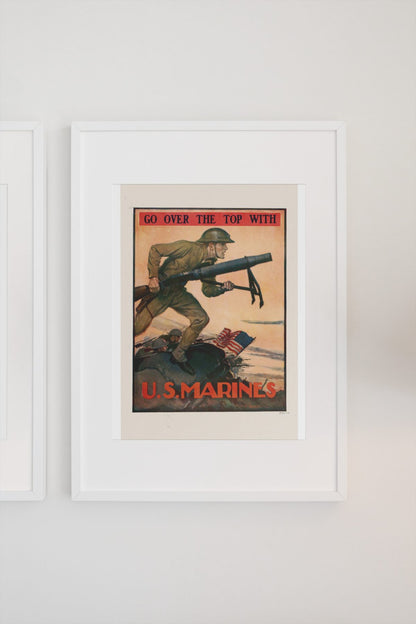 Go Over the Top with U.S. Marines poster on a light wall