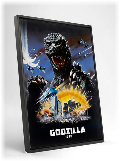 Godzilla 1985 (1985) Movie Key Art as a black floater framed canvas leaning against a wall