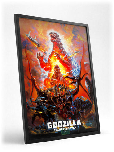 Godzilla vs. Destoroyah (1995) Movie Key Art poster in a black frame with glass leaning against a wall