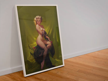 Golden Beauty by Gil Elvgren, pin-up poster — leaning frame