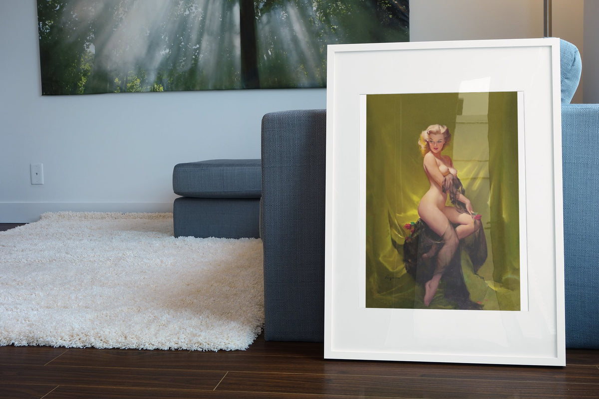 Golden Beauty by Gil Elvgren, pin-up poster — living room wall