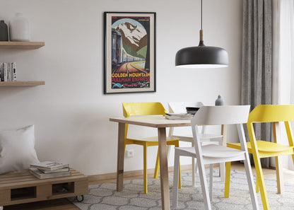 Golden Mountain Pullman Express poster framed above a dining table