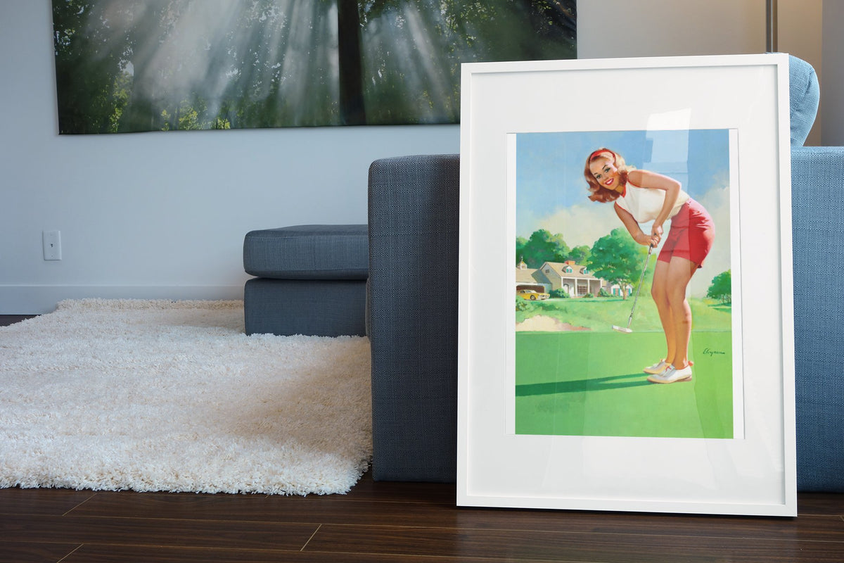Golfing Girl by Gil Elvgren, pin-up poster — living room wall