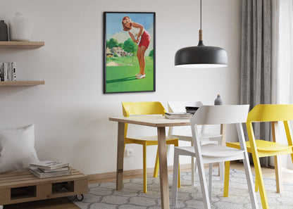 Golfing Girl by Gil Elvgren, pin-up poster — dining room