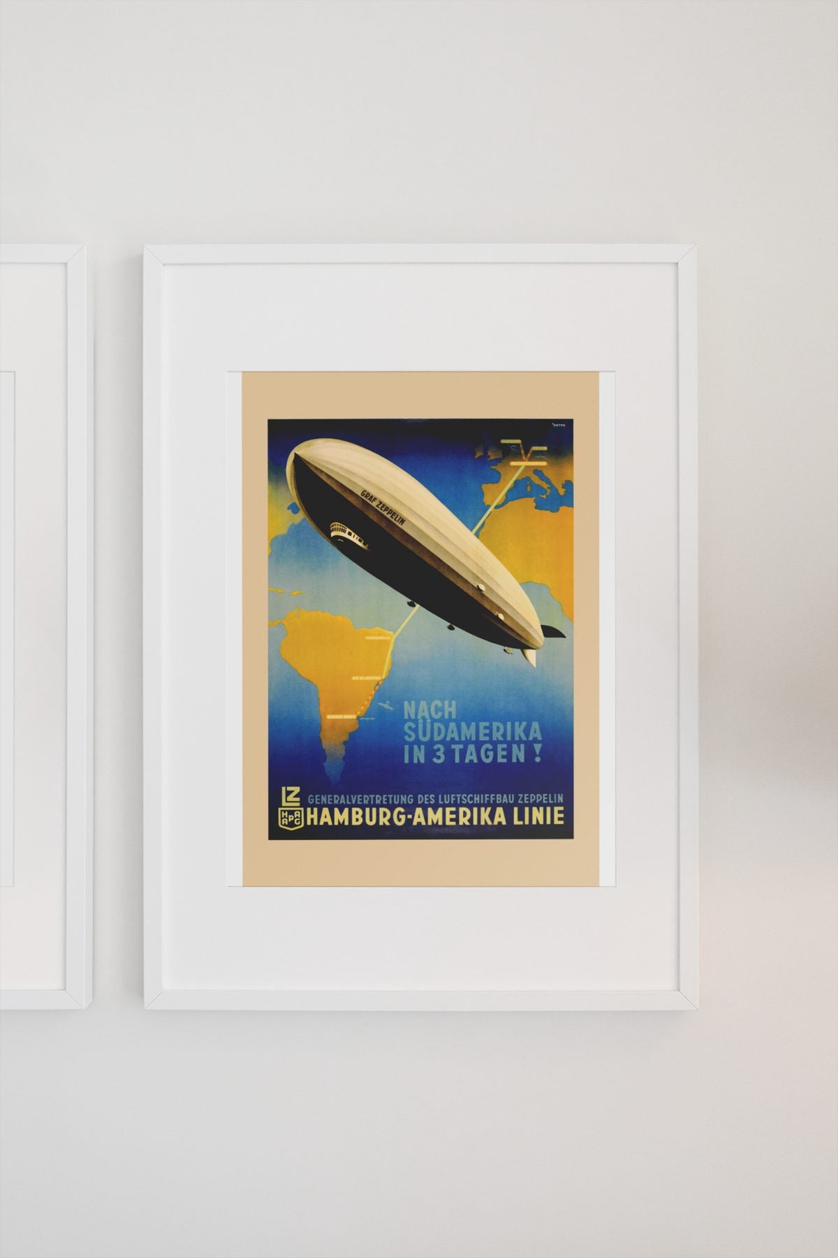 Graf Zeppelin to South America poster on a light wall