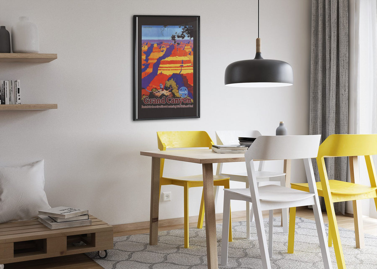 Grand Canyon Santa Fe poster framed above a dining table