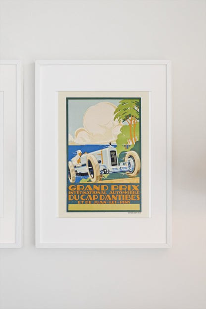 Grand Prix du Cap d'Antibes et de Juan-les-Pins poster in a white frame on a light wall