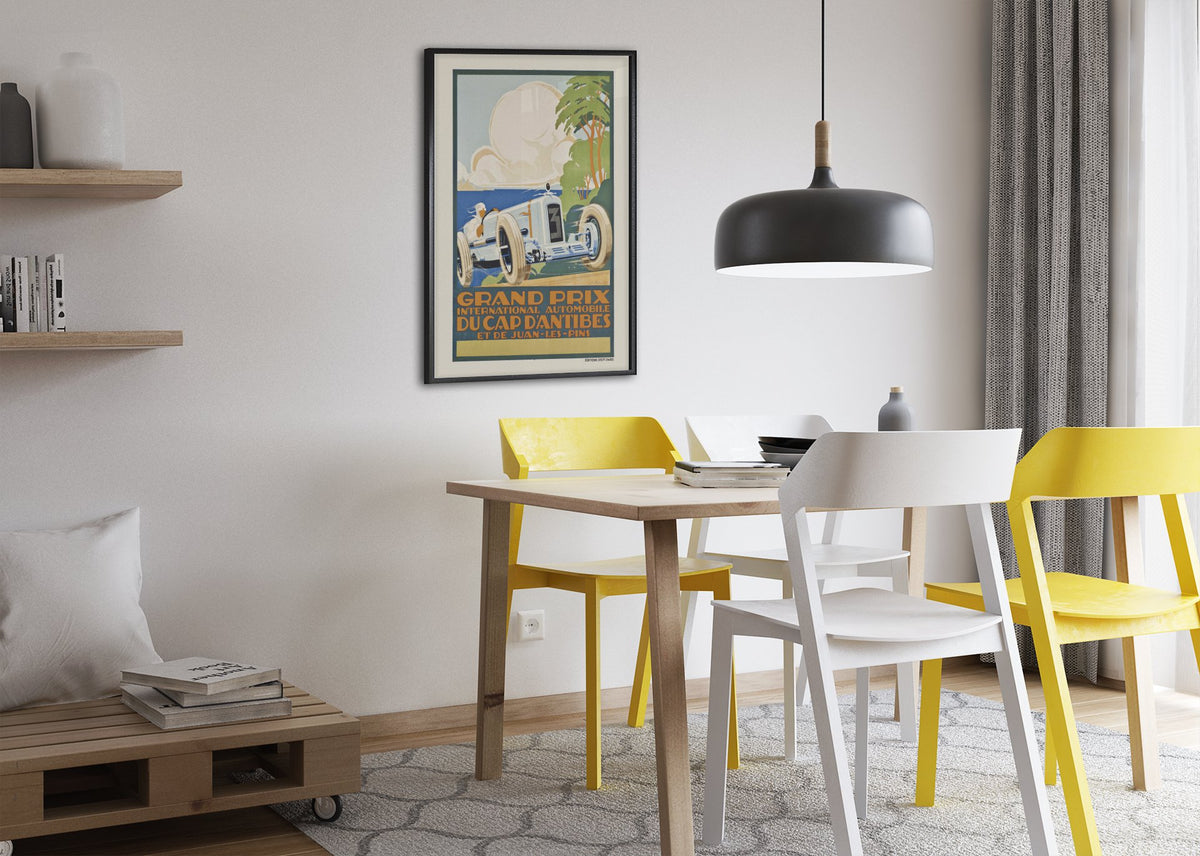 Grand Prix du Cap d'Antibes et de Juan-les-Pins poster framed above a dining table
