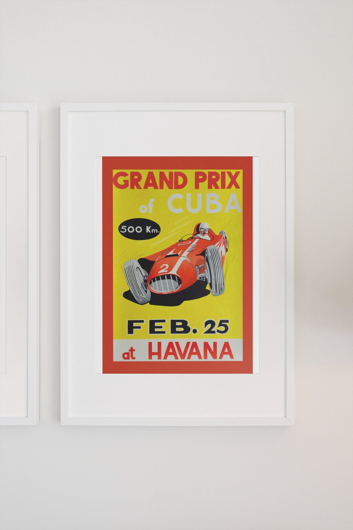 Grand Prix of Cuba Havana poster in a white frame on a light wall