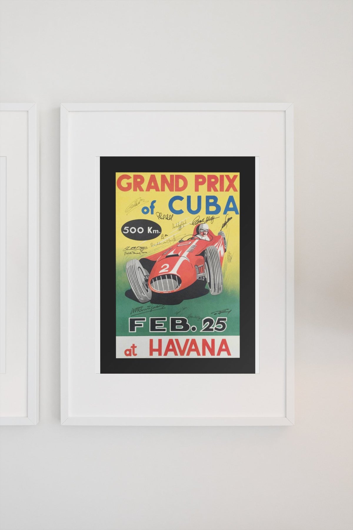 Grand Prix of Cuba Havana (Printed Signatures) poster in a white frame on a light wall