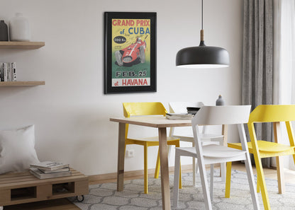 Grand Prix of Cuba Havana (Printed Signatures) poster framed above a dining table