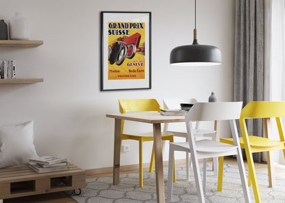 Grand Prix Suisse Genève poster framed above a dining table