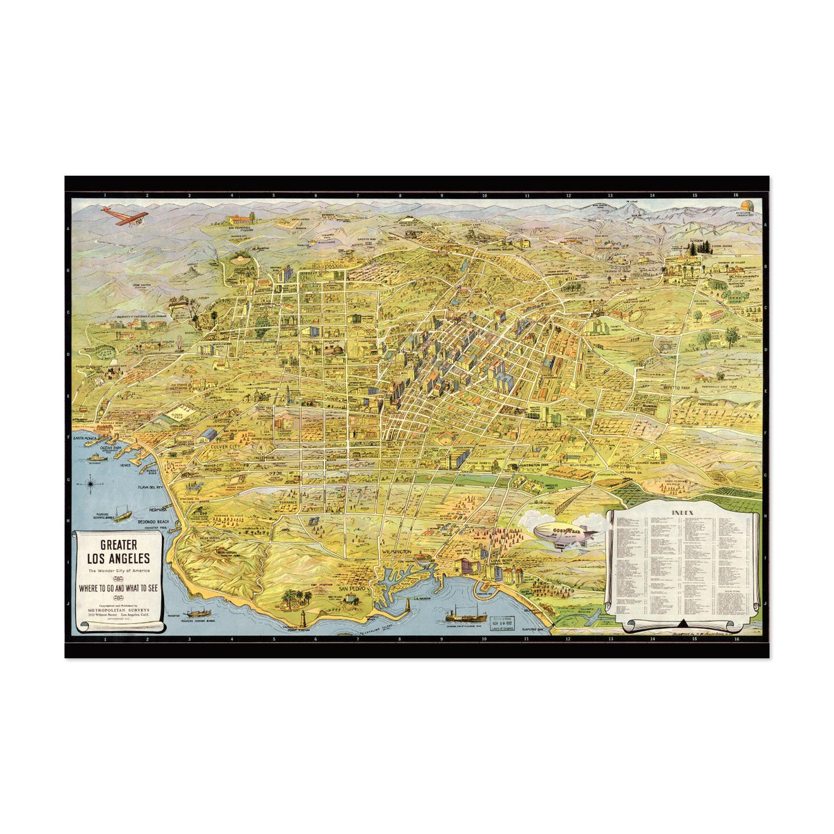 Greater Los Angeles 1930s Sightseeing Map vintage print