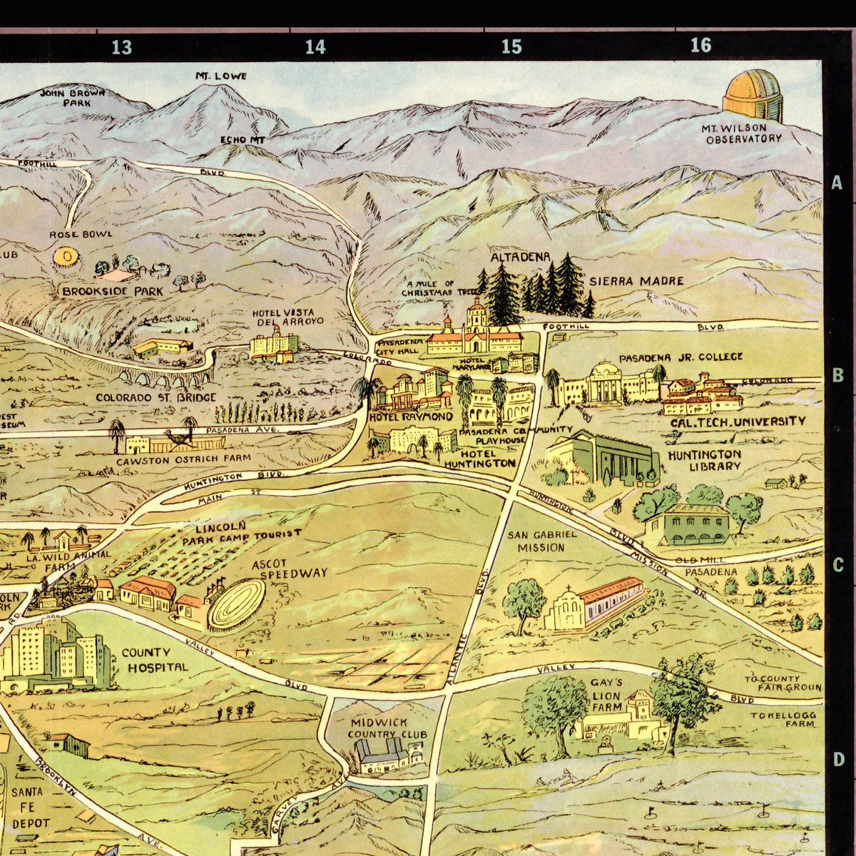 Close-up detail of the Greater Los Angeles 1930s Sightseeing Map